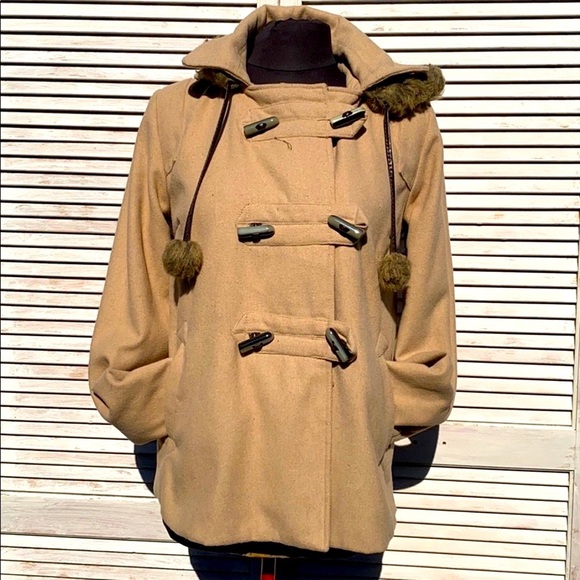 Paris Blues Tan Pea Coat Size -L - Picture 2 of 12